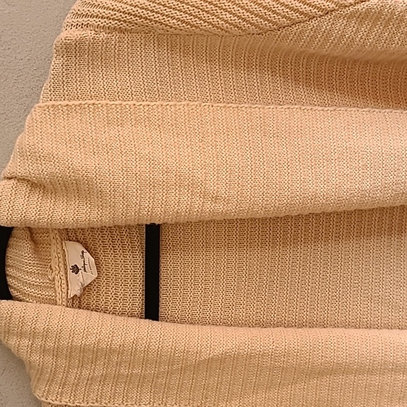 Women's medium beige textured stripe knit long duster open front cardigan - Picture 2 of 5